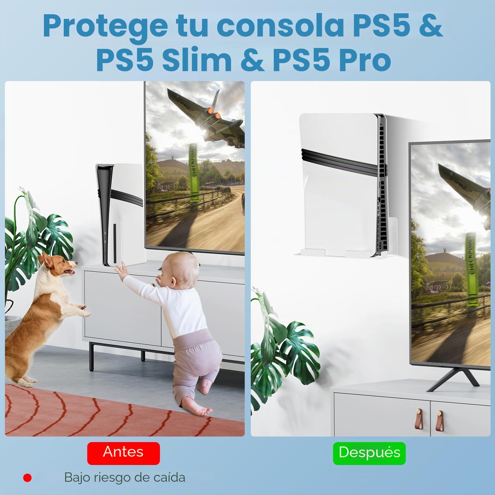 Soporte de Pared PS5/PS5 Slim/PS5 Pro, Soporte de Pared para PS5/PS5 Slim/PS5 Pro Consola (Disco y Edición Digital) Acero Juego de Soporte de Pared para PlayStation 5/ PS5 Slim/PS5 Pro