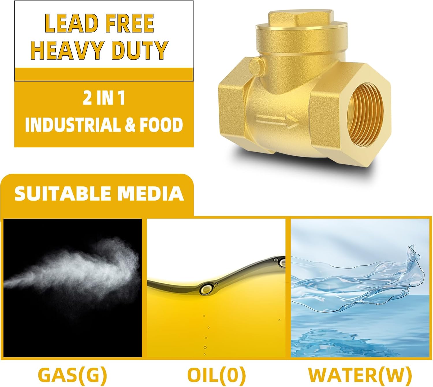 3" NPT Horizontal Check Valve, Brass Non Return Swing Check Valve to Prevent Water Backflow, Level One Way Counterflow Valve to Prevent the Medium Backflow for Oil Water Gas Air（3", DN80）