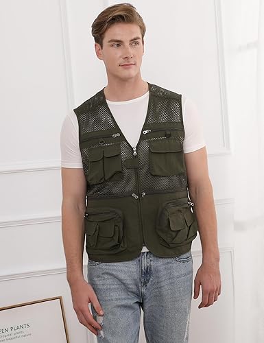 Miniatura 2 de Yimoon Chaleco utilitario para hombre, chaleco de safari de viaje, bolsillos al aire libre, chaleco de pesca fotográfica