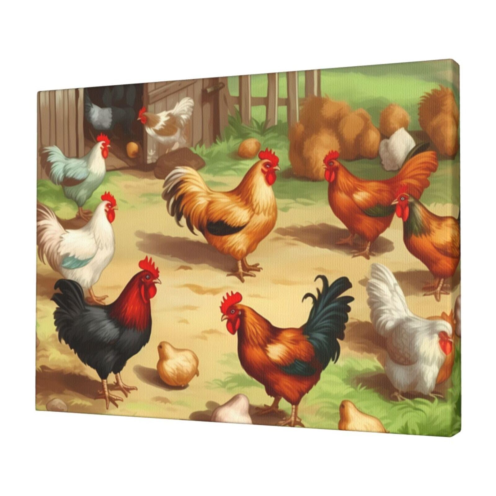 KLOPH Roast Chicken Hen Farm Canvas Wall Art for Living Room 12"x16" Modern Artwork Painting for Bathroom Hanging Canvas Prints Aesthetic Wallart for Bedroom Kitchen Office Wall Decor