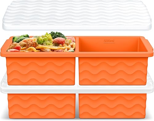 Miniatura 10 de Aopigavi Bandeja de silicona para congelador con tapa, moldes para congelador de sopas de 2 tazas, bandejas grandes para cubitos de hielo para