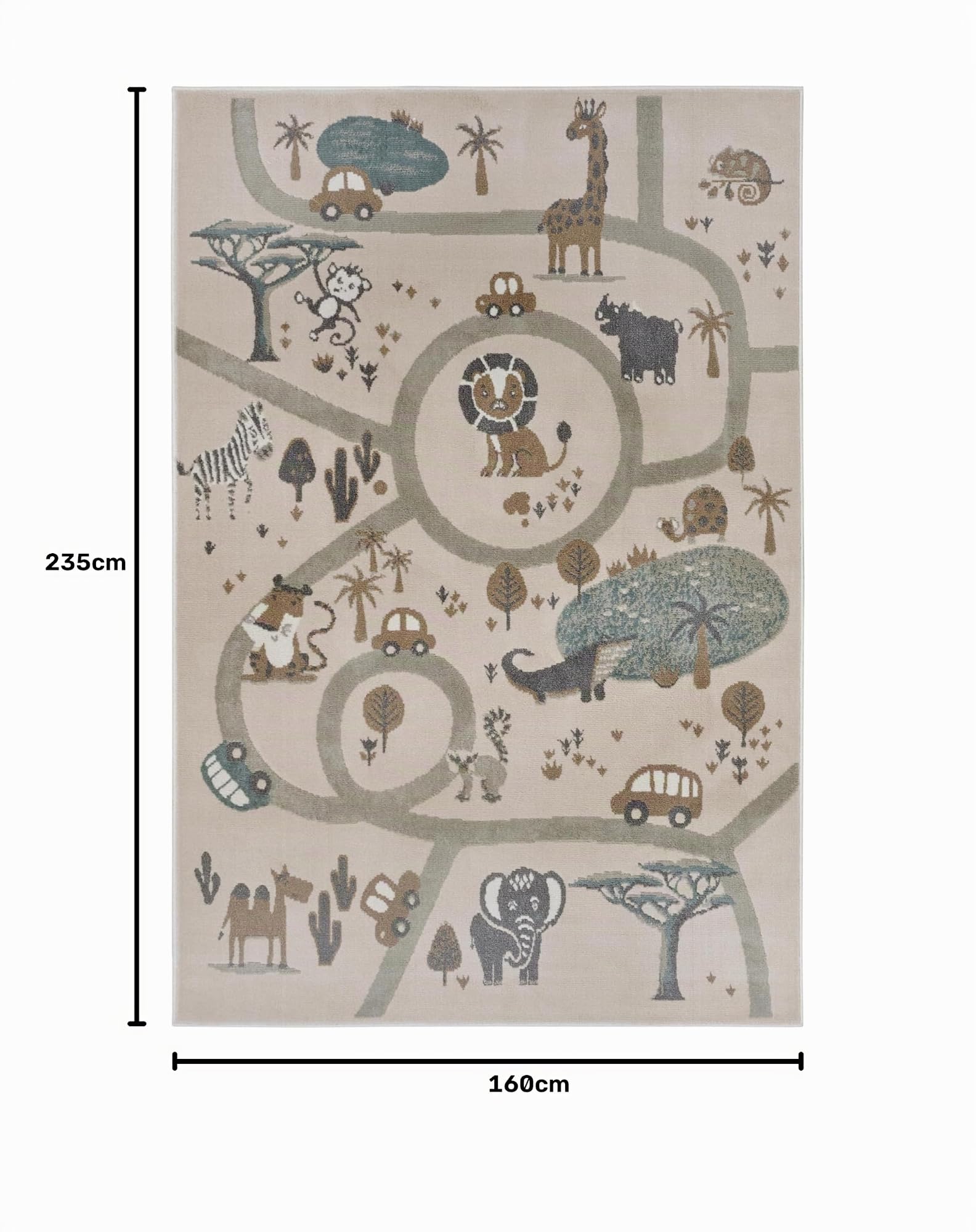 Hanse Home Adventures Kinderteppich - Tier Dschungel Spielteppich Straße Straßenteppich Teppich Junge Mädchen für Kinderzimmer, Jugendzimmer, Wohnzimmer - Creme Braun Grau, 160x235cm