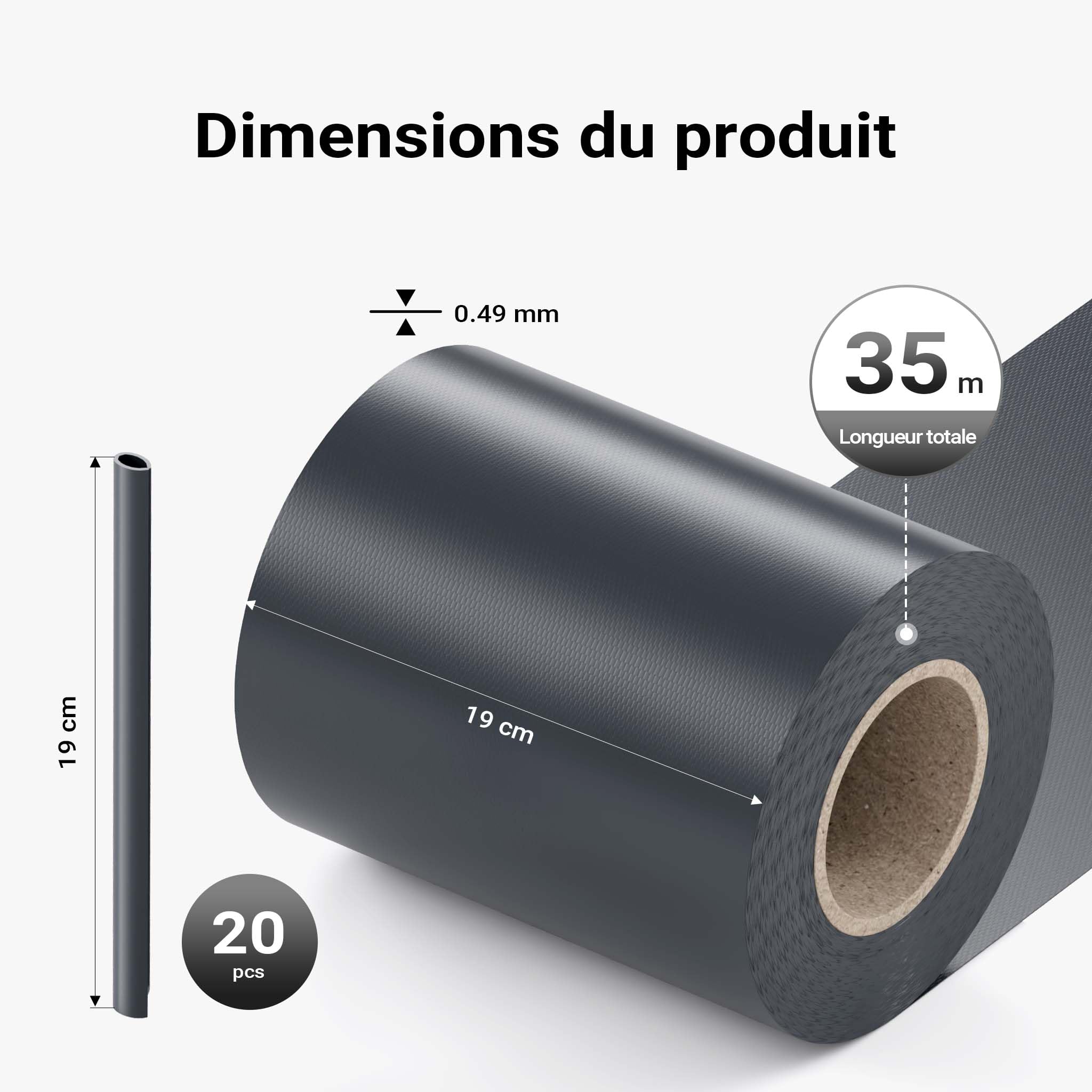 Wiltec Brise-Vue en Rouleau – Anthracite – 35 m x 19 cm – en PVC 650 g/m² – avec 20 Clips – Protection visuelle Pare-Vue extérieur pour Clôture Jardin Terrasse
