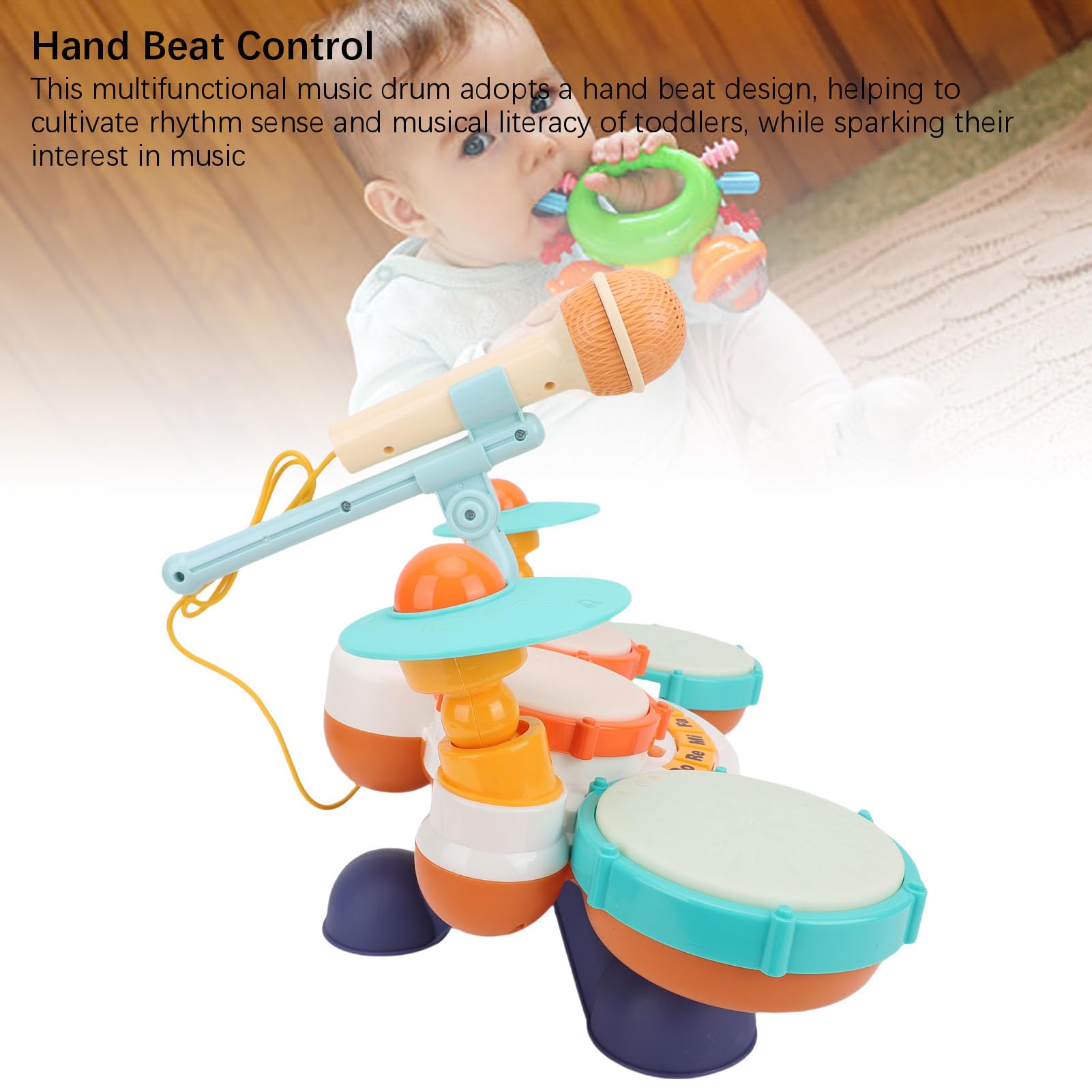 banapoy Kindertrommel-Set für Kleinkinder von 1–3 Jahren, Multifunktionales Baby-Musikinstrument, Spielzeug mit Licht, Handschlag, Tasteninstrument und Jazztrommel für 1-jährige und Mädchen Im Alter