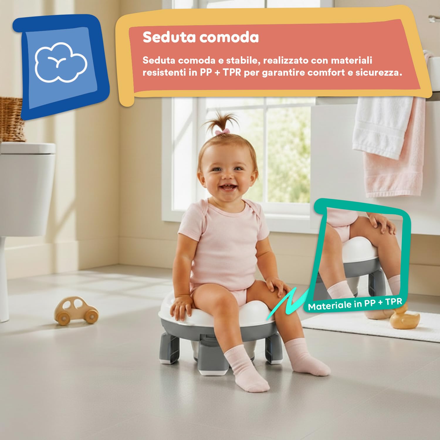 Avilia - Vasino Pieghevole Portatile per Bambini 1-3 Anni con 20 Sacchetti – Vasino da Viaggio in PP+TPR – Gabinetto Portatile Compatto L26,2xP28,5xA15 cm – Seduta Comoda e Igienica (Grigio)