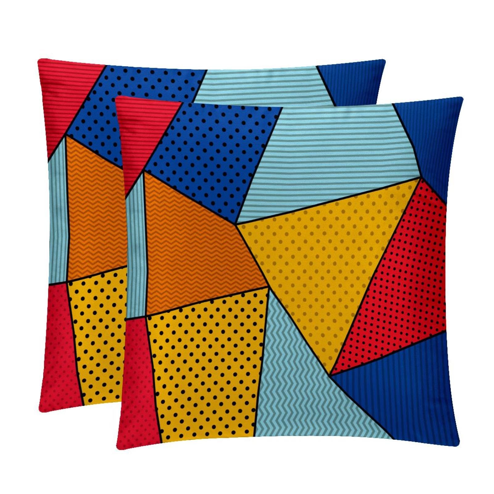 TDGKPZ Geometric Colorful Throw Pillow Cases 2 Pack Pillowcases Zipper Cushion Covers For Bedroom Living Room 45x45cm