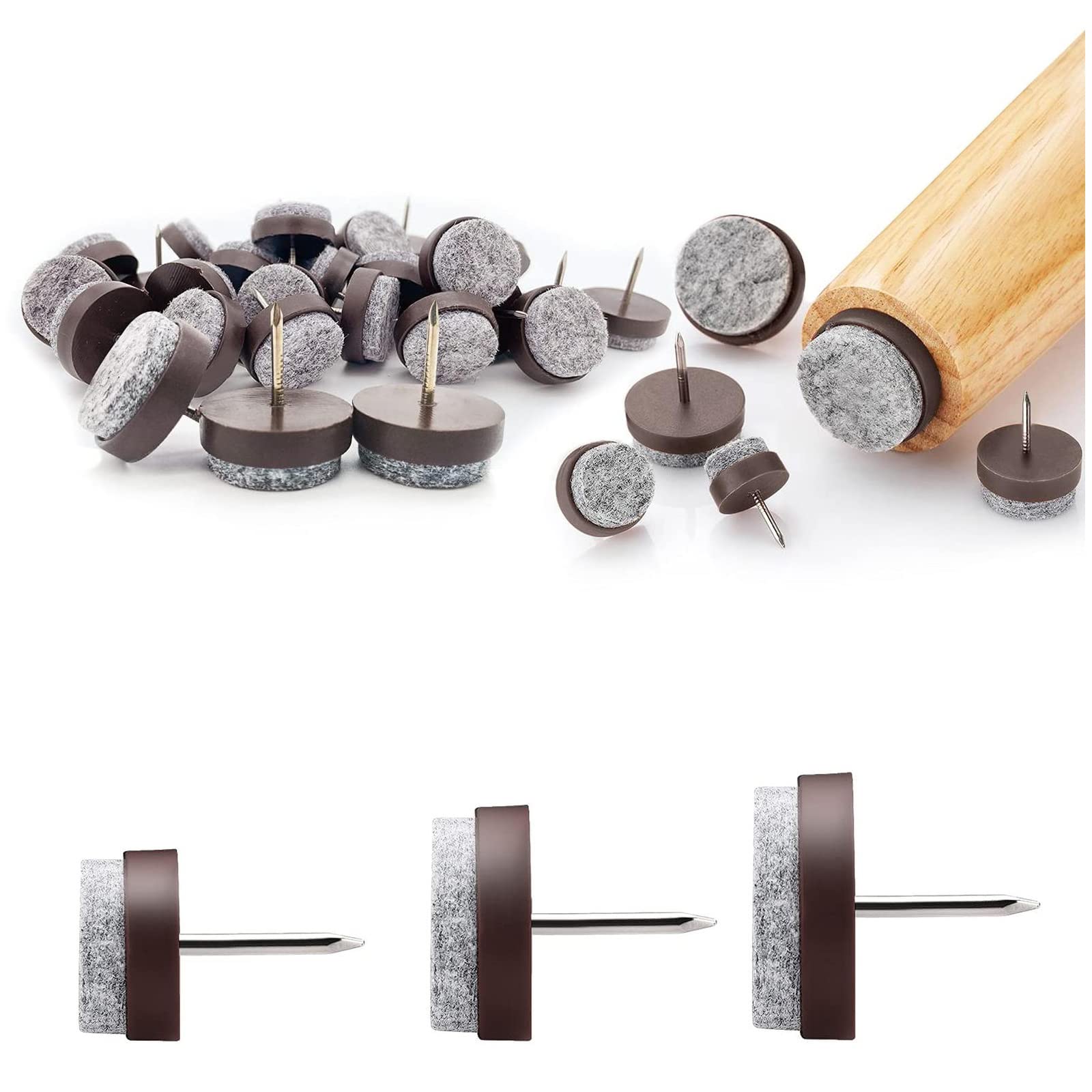 MYSUNBARShinfly Felt Glides Nail Pack of 90 Felt Glides Chair 20 mm, 24 mm, 28 mm Diameter Felt Chair Furniture Glides with 5 mm Thick Felt, Chair Leg Protectors