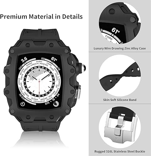 Miniatura 2 de Modification Kit for Apple Watch Series 8 45mm Metal Bezel+Rubber Strap for iWatch Series 6 SE 5 4 44mm Mod Cover