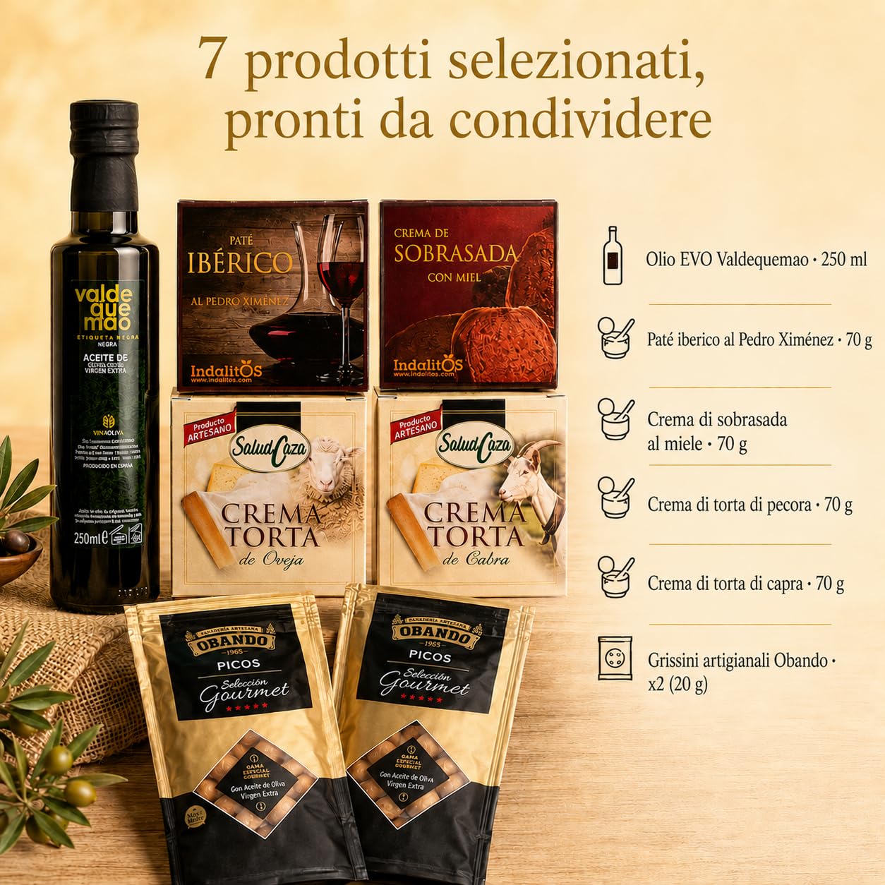 Cesto Gourmet Spagnolo · Salumi e Formaggi Iberico con Vino Tinto 75 cl, AOVE 250 ml, Jamón, Chorizo e Salchichón · Idea Regalo Natale, Pasqua, Compleanno, Aziendale (Mini EVOO, Cesto)