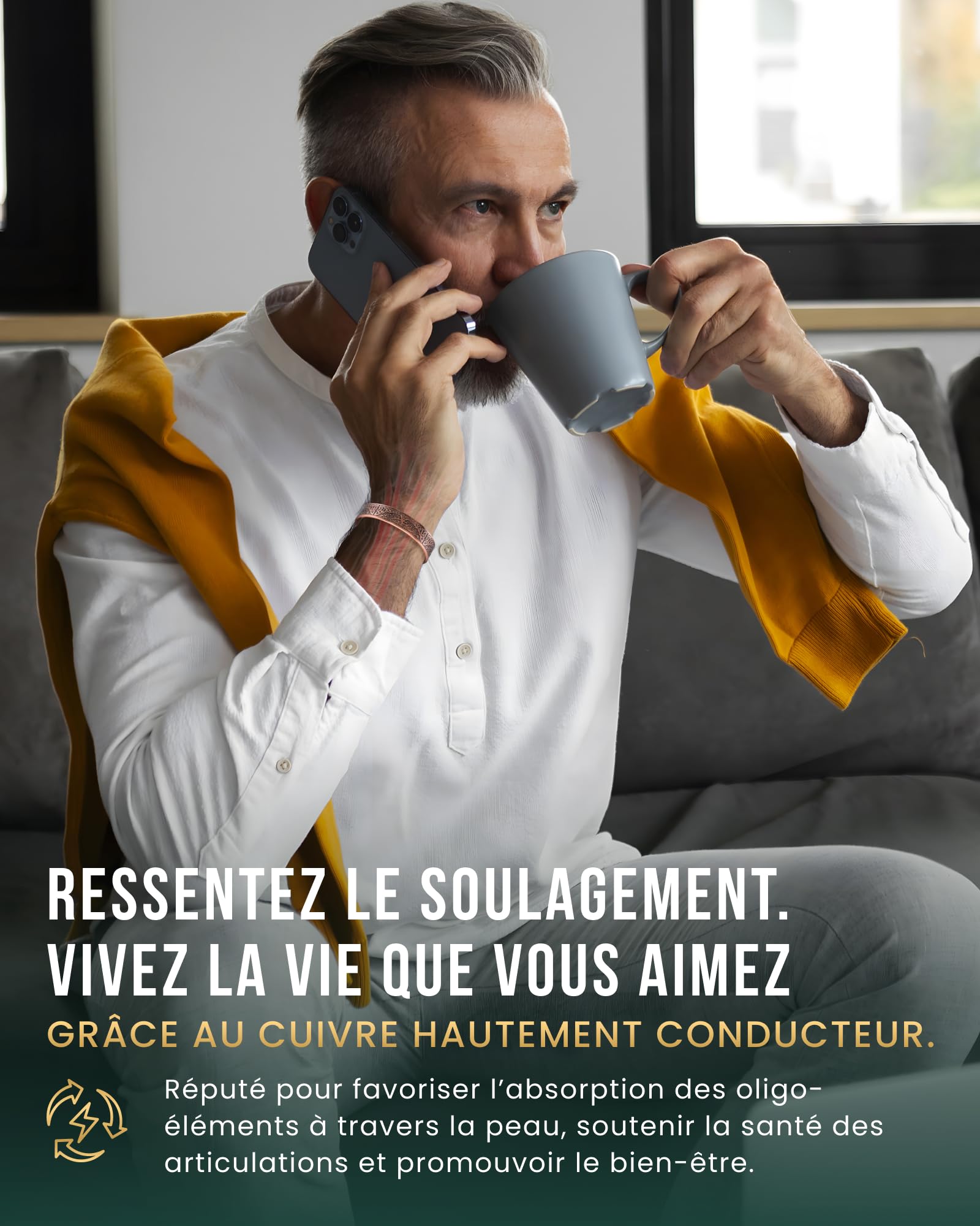 MagnetRX® Bracelet Magnétique En Cuivre Pur Pour Homme - 6 Aimants Puissant (3500 GAUSS Par Aimant) Bijoux Aimanté En Cuivre - Manchette Réglable