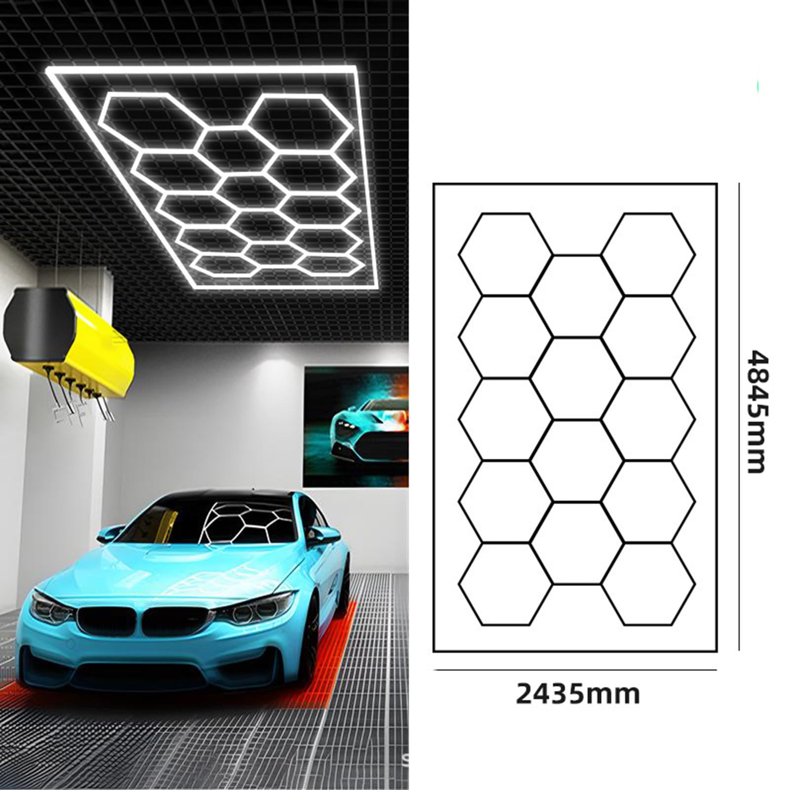 672W 14 Hexagon LED Garage Light 6500K Honeycomb LED Lights High Brightness Auto Beauty Shop Warehouse Gym Workshop — view 2