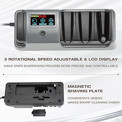 Miniatura 6 de Afilador de cuchillos eléctrico profesional de 3 etapas para cuchillos de cocina, pantalla LCD, 100% abrasivo de diamante, velocidad de rotación