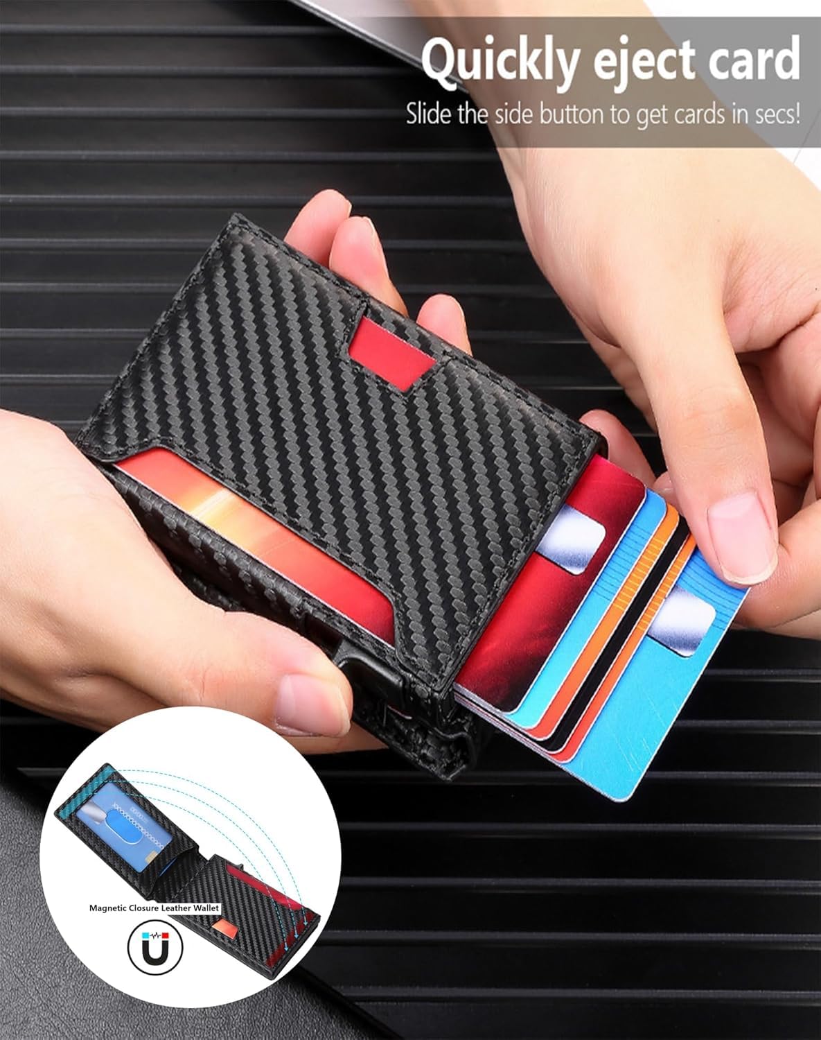 Inteligentny portfel pop-up, chroniony RFID, minimalistyczny, skórzany, składany, aluminiowy klips na pieniądze, smukłe etui na karty kredytowe, bezpieczny i stylowy design, a