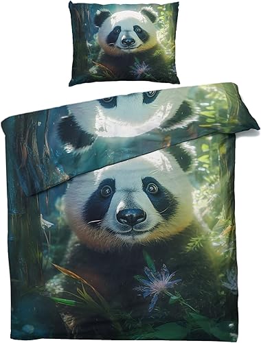 zcwl Panda Duvet Cover Twin Size Fantasy Forest Bedding Set 2 Piece Soft Microfiber Patterned Comforter Cover with Zipper Ties & 1 Pillowcase