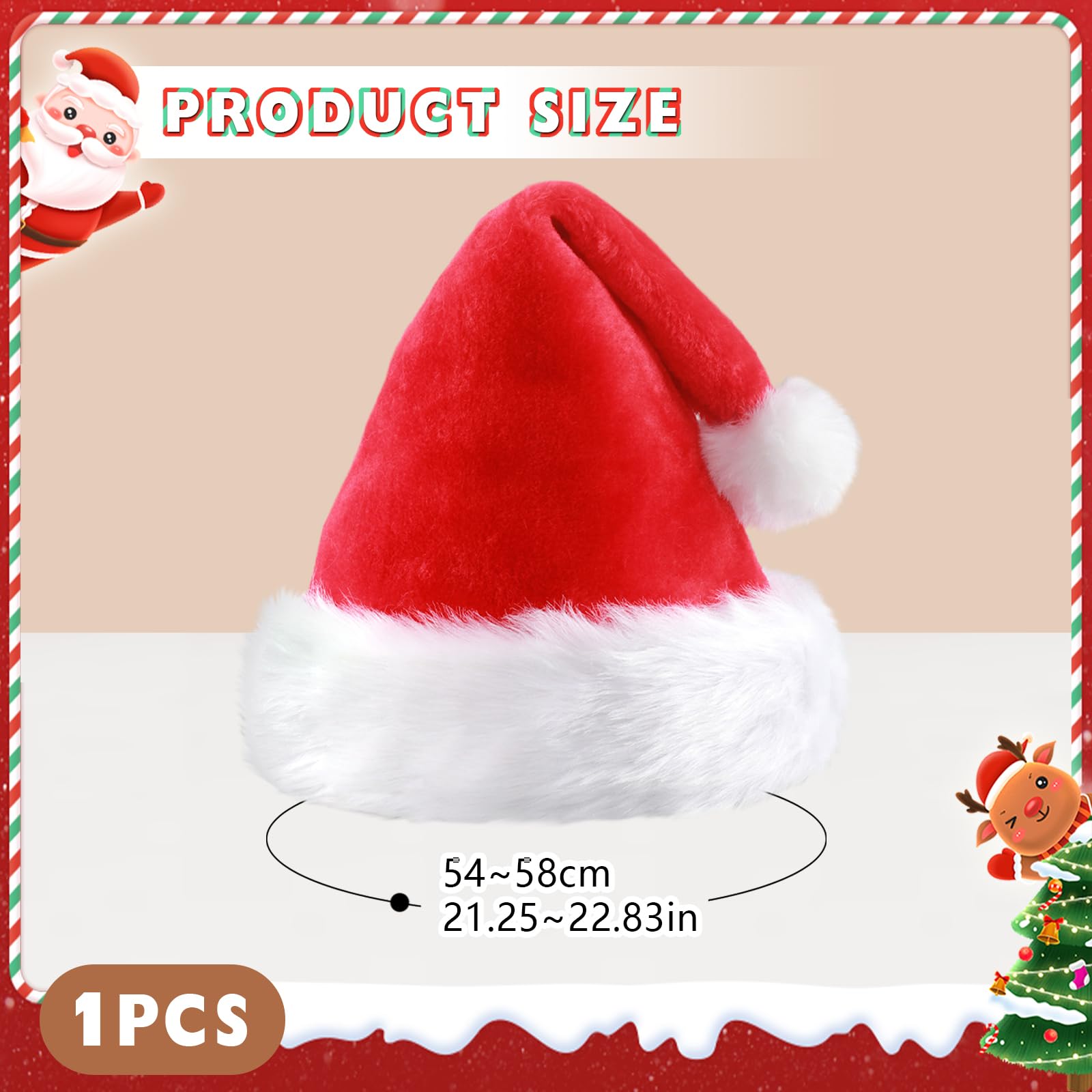 YAUOIPI Santa Hat for Kids Soft Plush Fur Xmas Hat for Boys Girls Comfort Red Santa Claus Fancy Dress Holiday Headwear for Christmas New Year Festive Theme Party (Red) - Image 2