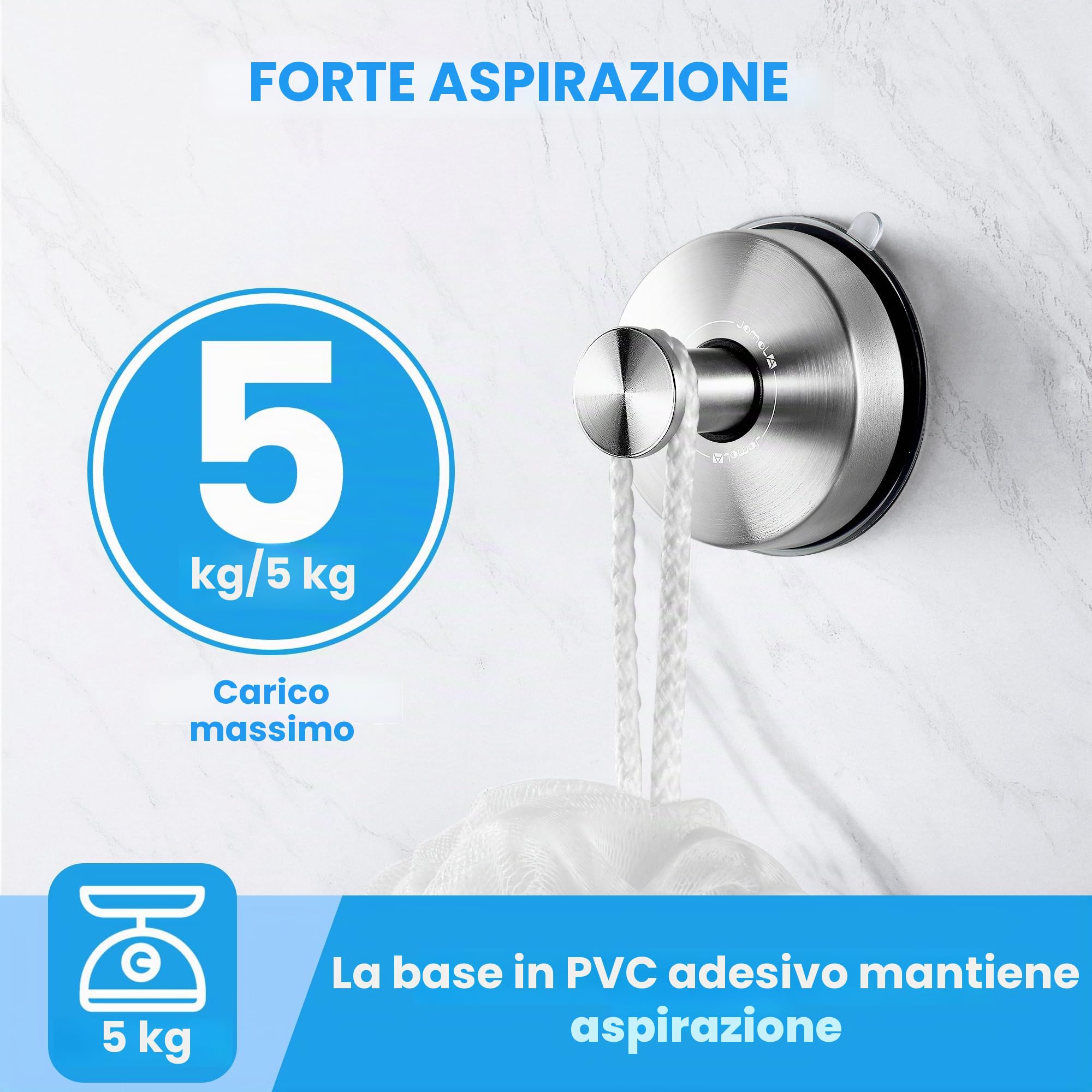 JOMOLA 4 ganci per asciugamani da bagno a ventosa, ganci per doccia, ganci per asciugamani, utensili da cucina, porta strofinacci, in acciaio inox, con ventosa a vuoto, finitura spazzolata