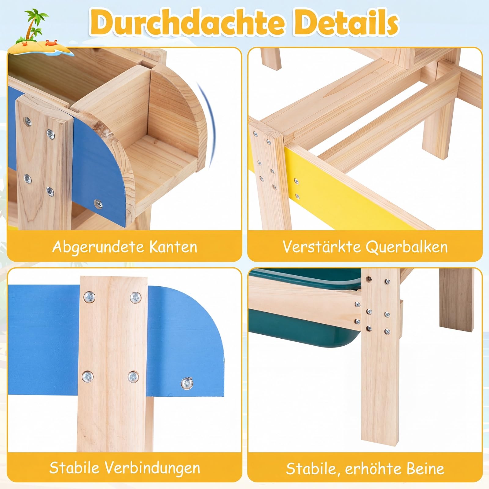 COSTWAY Sand- und Wassertisch, Sandspielzeug mit 2 Becken und Zubehör | 3 in 1 Montessori Sensorik-Spieltisch für Kleinkinder ab 3 Jahren, Outdoor Gartenspielzeug für Jungen und Mädchen