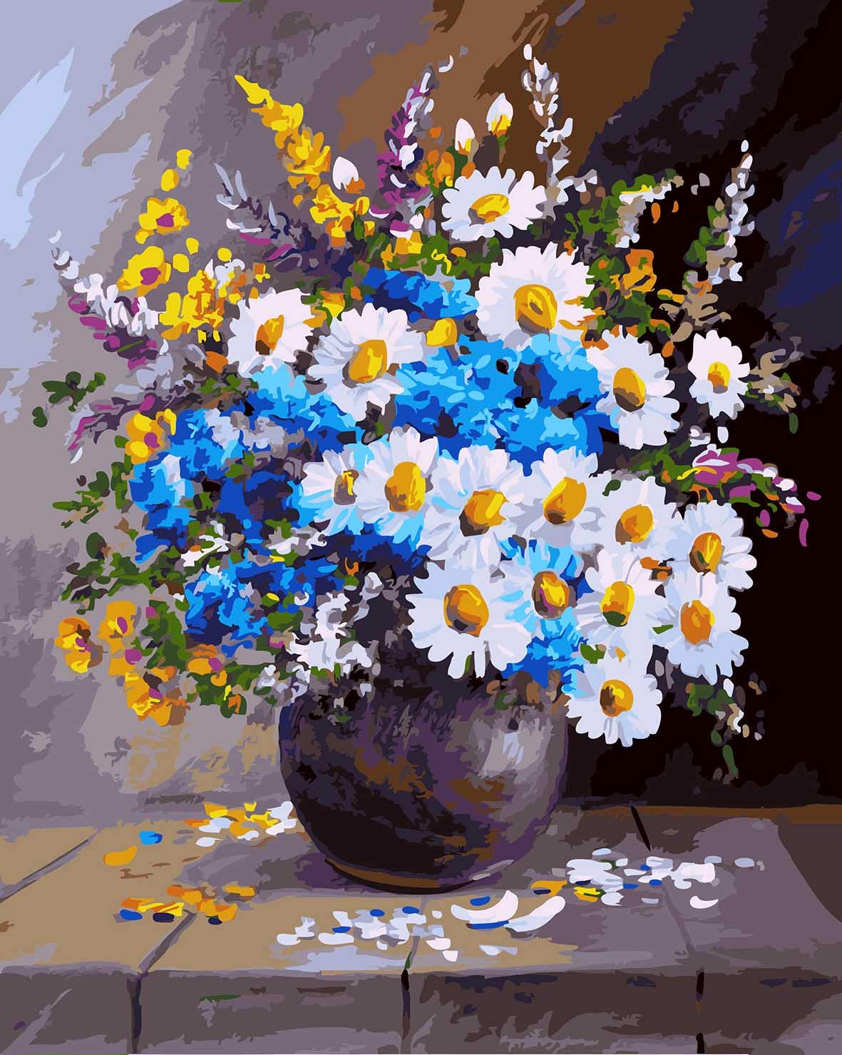 WOWDECOR Art Supplies White Daisy Flowers DIY Paint by Numbers Kits 40 x 50cm with Painting Brushes Canvas (Daisy, Framed) โ image 1