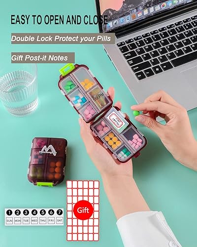 Miniatura 6 de Paquete de 1 organizador de píldoras de viaje para farmacia, 10 compartimentos, pequeño pastillero plegable sin BPA, contenedor de píldoras diario