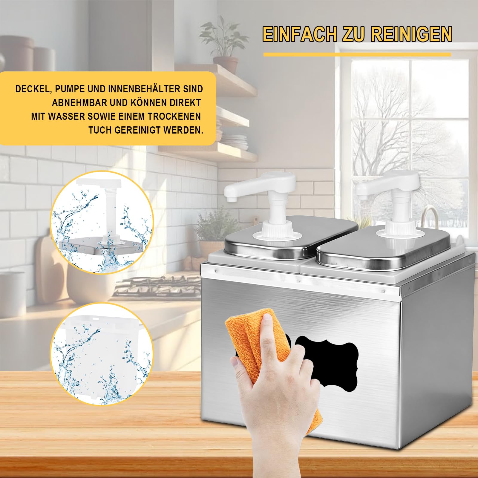 Dispensador de salsa de 5 litros con 4 bombas de acero inoxidable, dispensador de salsa gastro, sin goteo, para salsa de soja, ketchup, mayonesa, mostaza, miel, mermelada