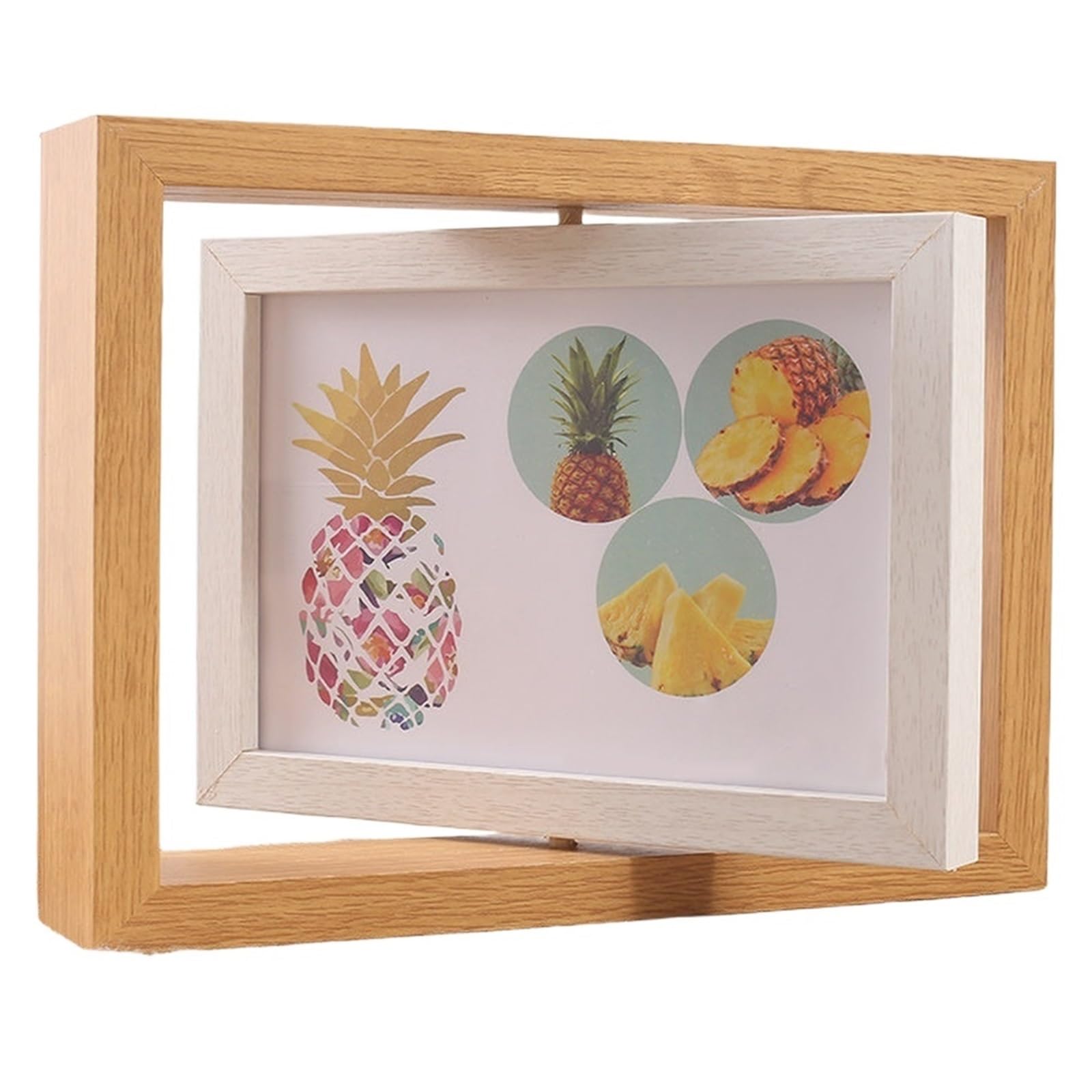 Rotating Picture Frame 360degree Rotating Photo Frame Wooden Picture Can Hold Two Photos Floating(Color 6)