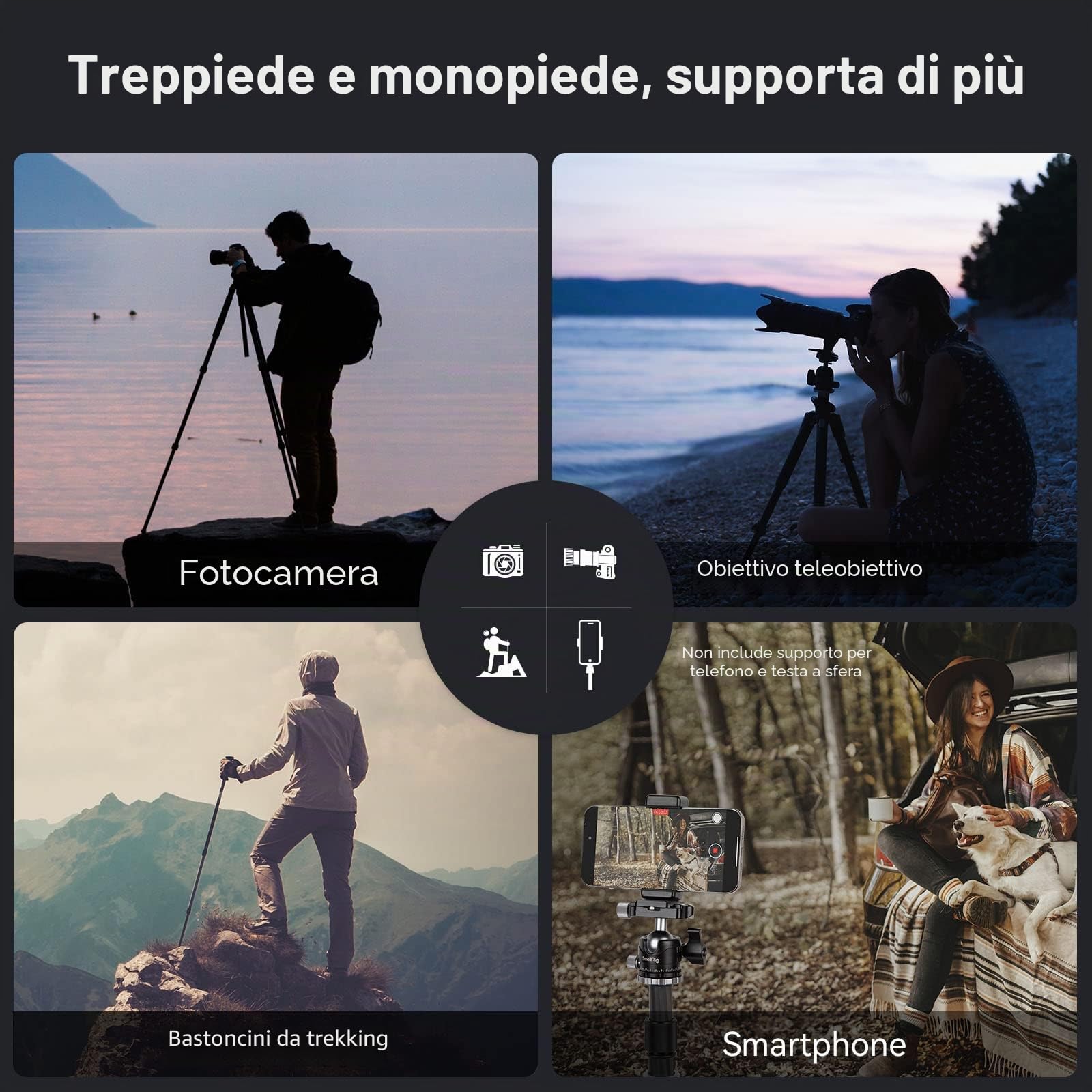 SMALLRIG Treppiede Leggero e Compatto in Fibra di Carbonio con Monopiede Staccabile, Testa a Sfera a 360°, Piastra a Sgancio Rapido, Carico Utile Fino a 26,5 Libbre/12 kg - 4060