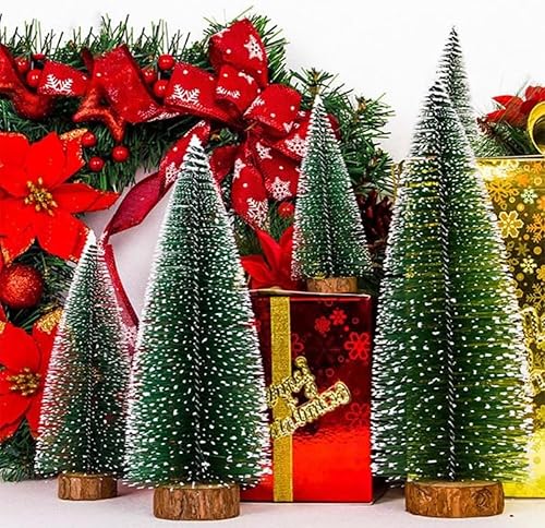 Miniatura 8 de 7 árboles de Navidad pequeños, cepillo para botellas, árboles de Navidad de sisal, nieve, árboles de pinos con base de madera, mesa de mesa, mini