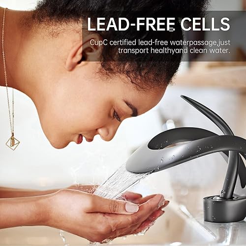 Miniatura 10 de Moderno grifo de lavabo de baño de 1 agujero negro sola manija grifo de lavabo (negro)