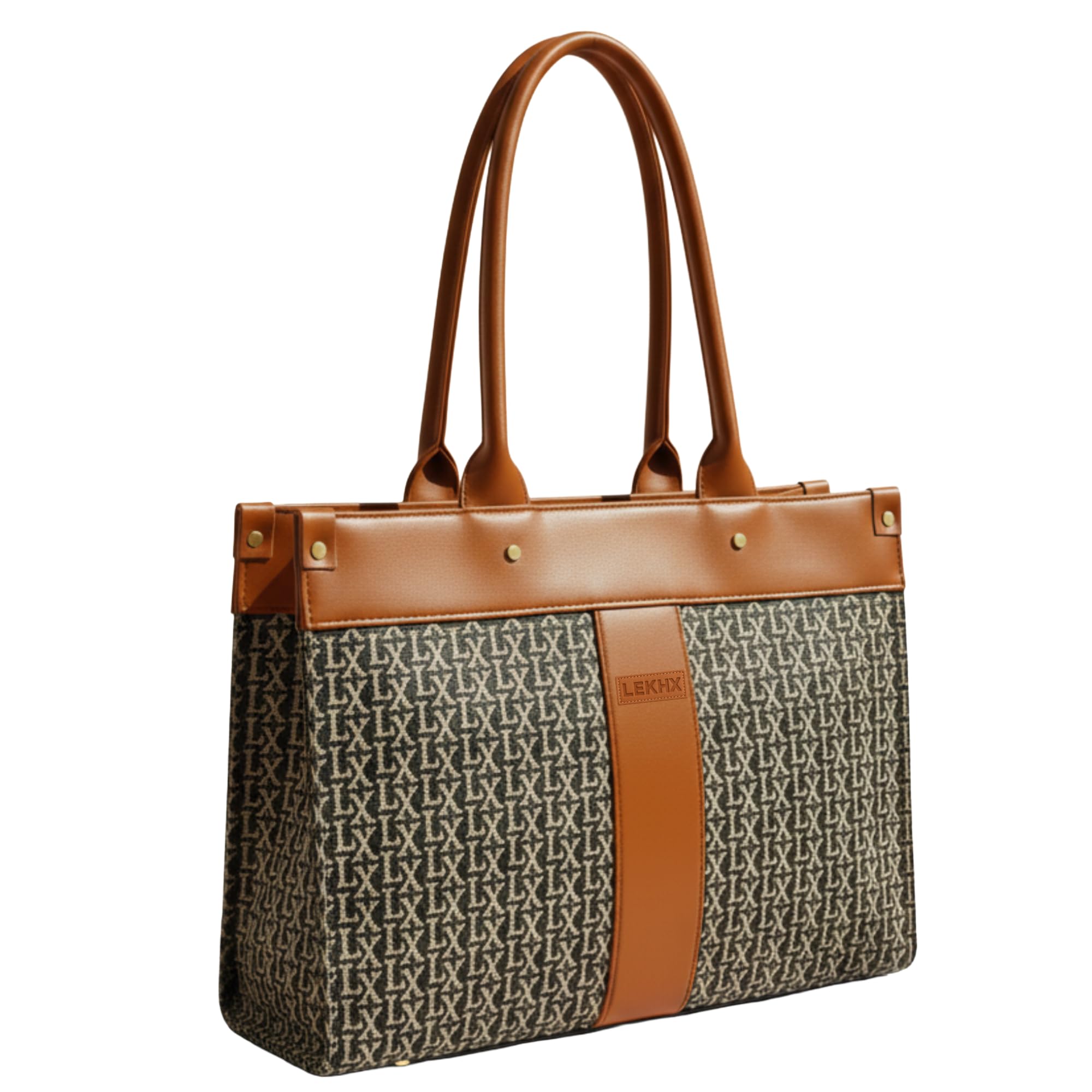 Lekhx Signature Handcrafted Jute & Vegan Leather Tote Bag for Women | Office, College & Travel Shoulder Bag with Laptop Compartment | Laptop Tote Fits up to 16 Inch (Multi-1)-image-48
