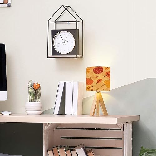 Miniatura 2 de Lámpara de mesa con trípode, calabazas multicolores, bellotas y hojas de patrón ocre sin costuras, moderna lámpara de escritorio regulable con base