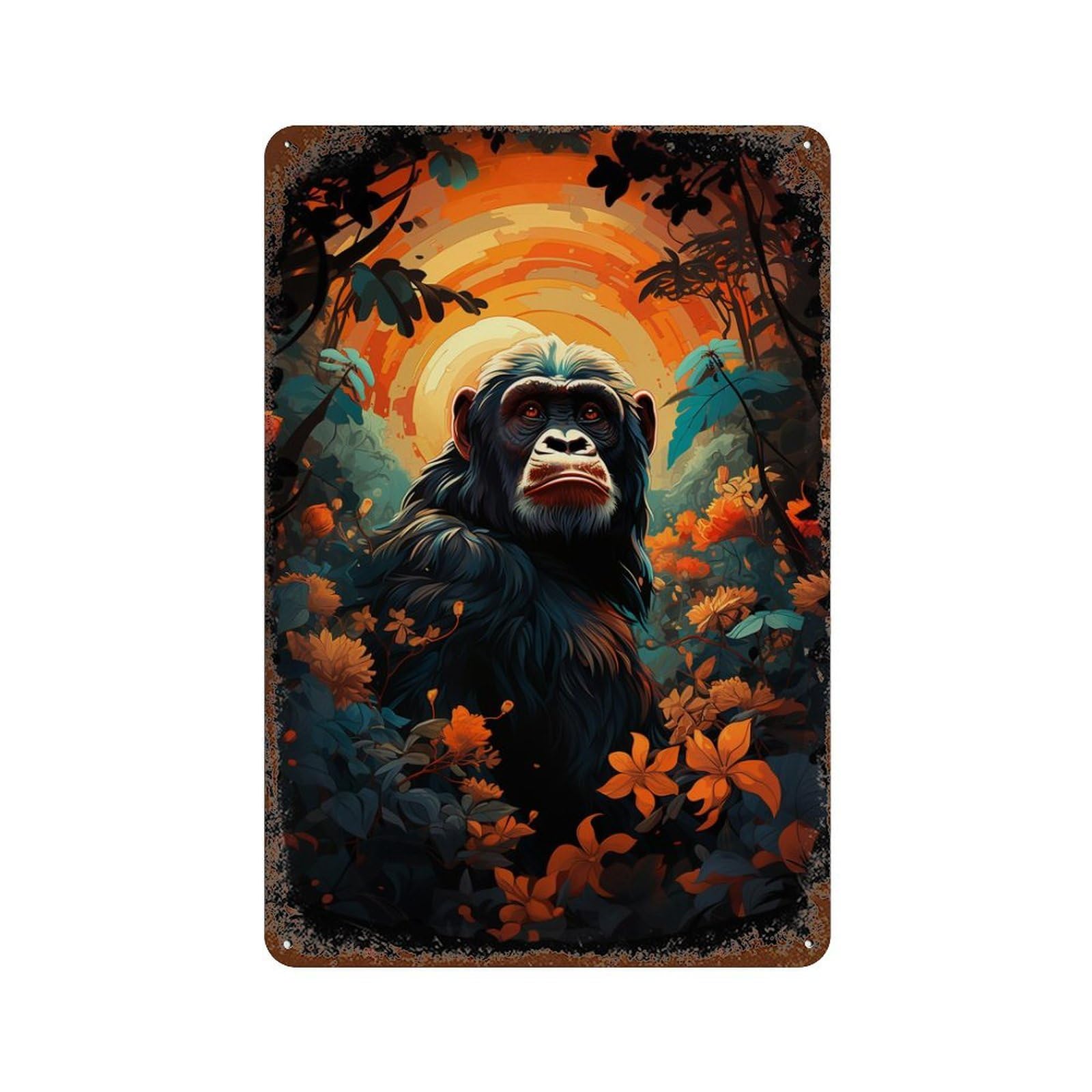 Gorilla in Tropical Jungle Decorative Tin Sign 11.8"x7.9", Vintage Wall Decor for Basement, Hobby Room And Garage Decor