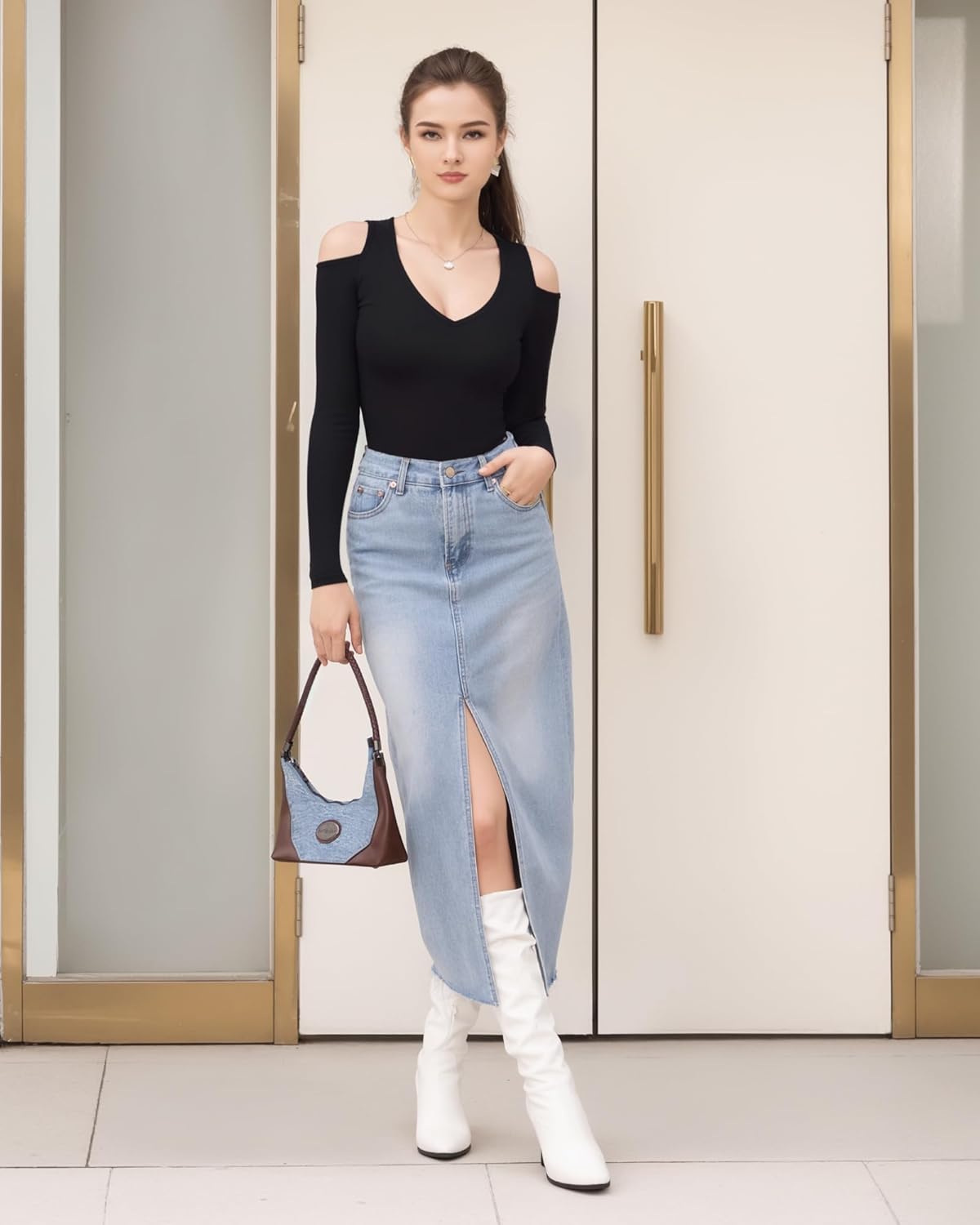 HERLOLLYCHIPS Womens Long Sleeve Tops Deep V Neck Cold Shoulder Tight Fitted Sexy Casual Fall Winter Tee T-Shirts - Image 3