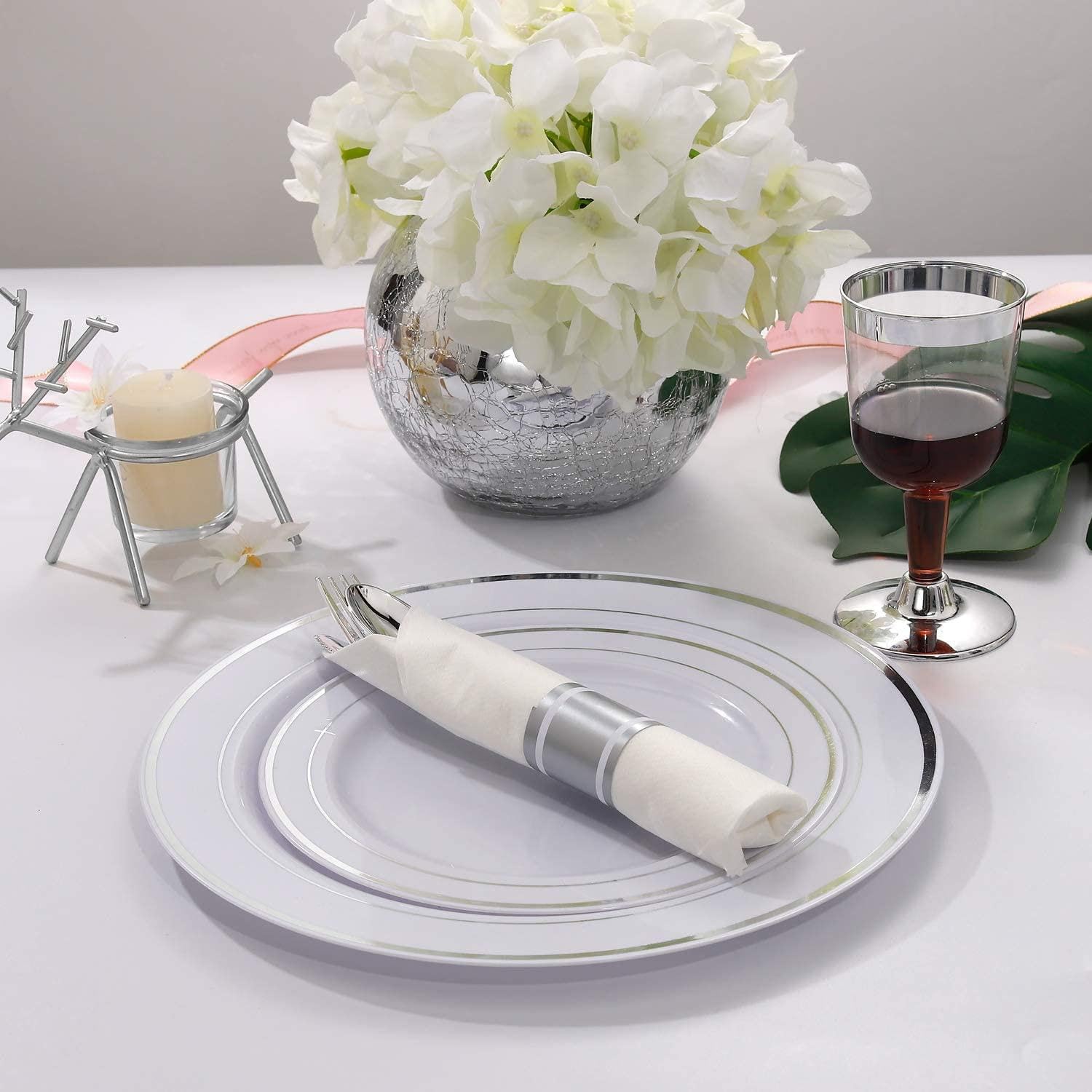 Nicole Fantini's LILLIAN Pre-Rolled 960 Pieces Silver-polished Extra Heavy Weight Full Size Cutlery Wrapped in & Linen-Like Napkin for individual guests for Elegant Parties