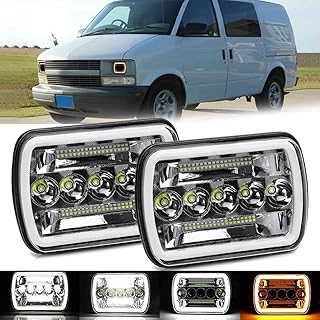 5x7 7x6 In LED Headlights Replacement for Chevy S10 Blazer Express Cargo Van 1500 2500 3500 Pickup Dodge Ram F250 E350 Wrangler YJ XJ Cherokee Truck with 45W High/Low Beam Amber/White DRL Headlamps 6052 6054 H5054 H6054 Healights
