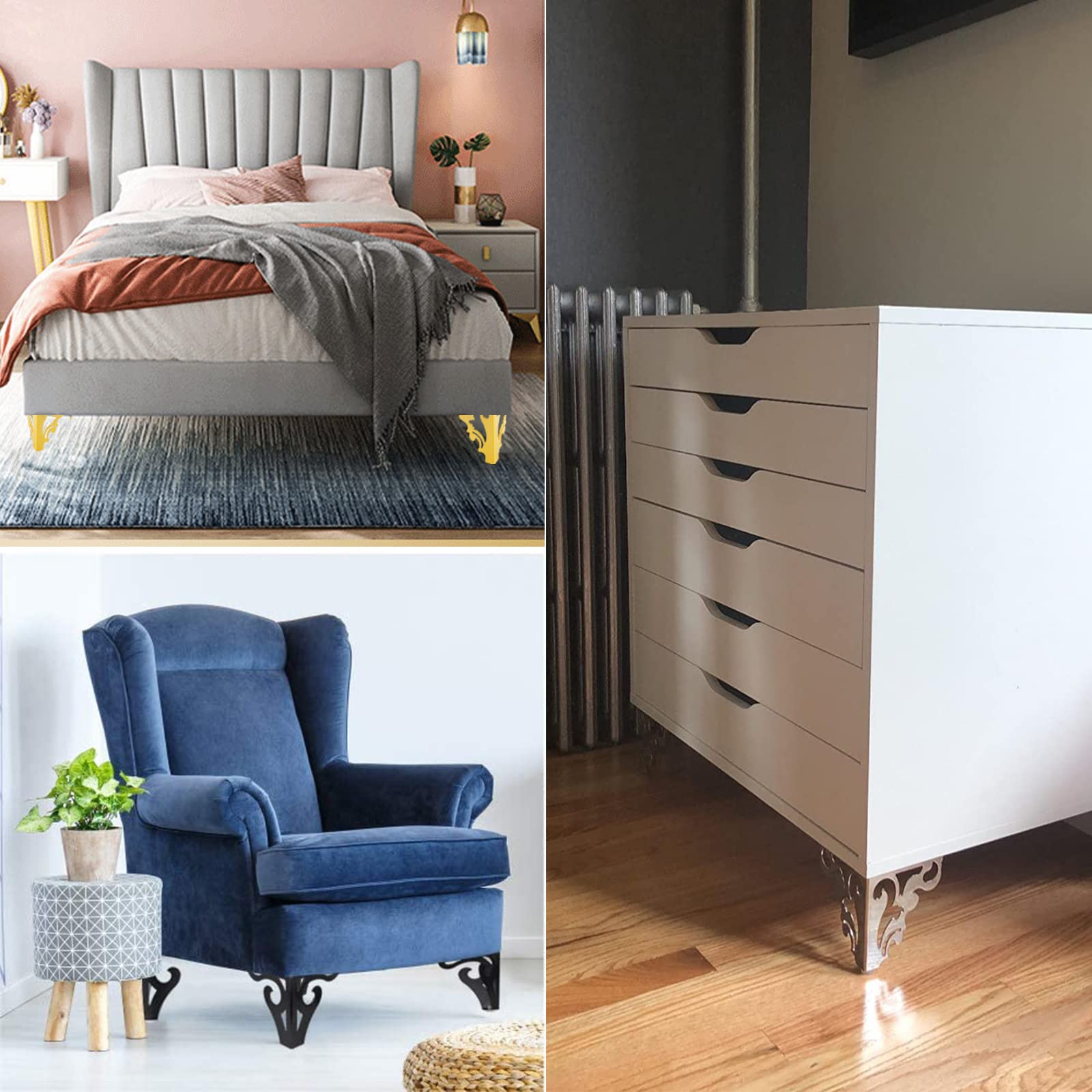 SRHIMEOS Pieds De Meubles en Métal, Lot de 4 Pieds De Table à Fer avec Vis,Remplacement Pieds De Lit Métallique pour Canapé Chaise Cabinet Fauteuil Armoire Meuble TV (Gold Height 15cm/5.90in)