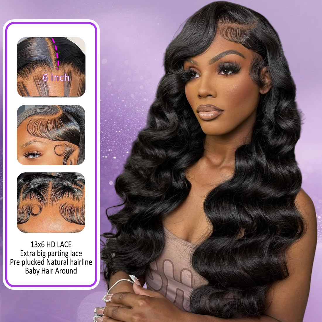 30 Inch Body Wave Lace Front Wigs Human Hair Pre Plucked 13x6 HD Lace Frontal Wigs Real Human Hair 200 Density Glueless Wig with Baby Hair Body Wave Wigs for Black Women Natural Black - Image 7