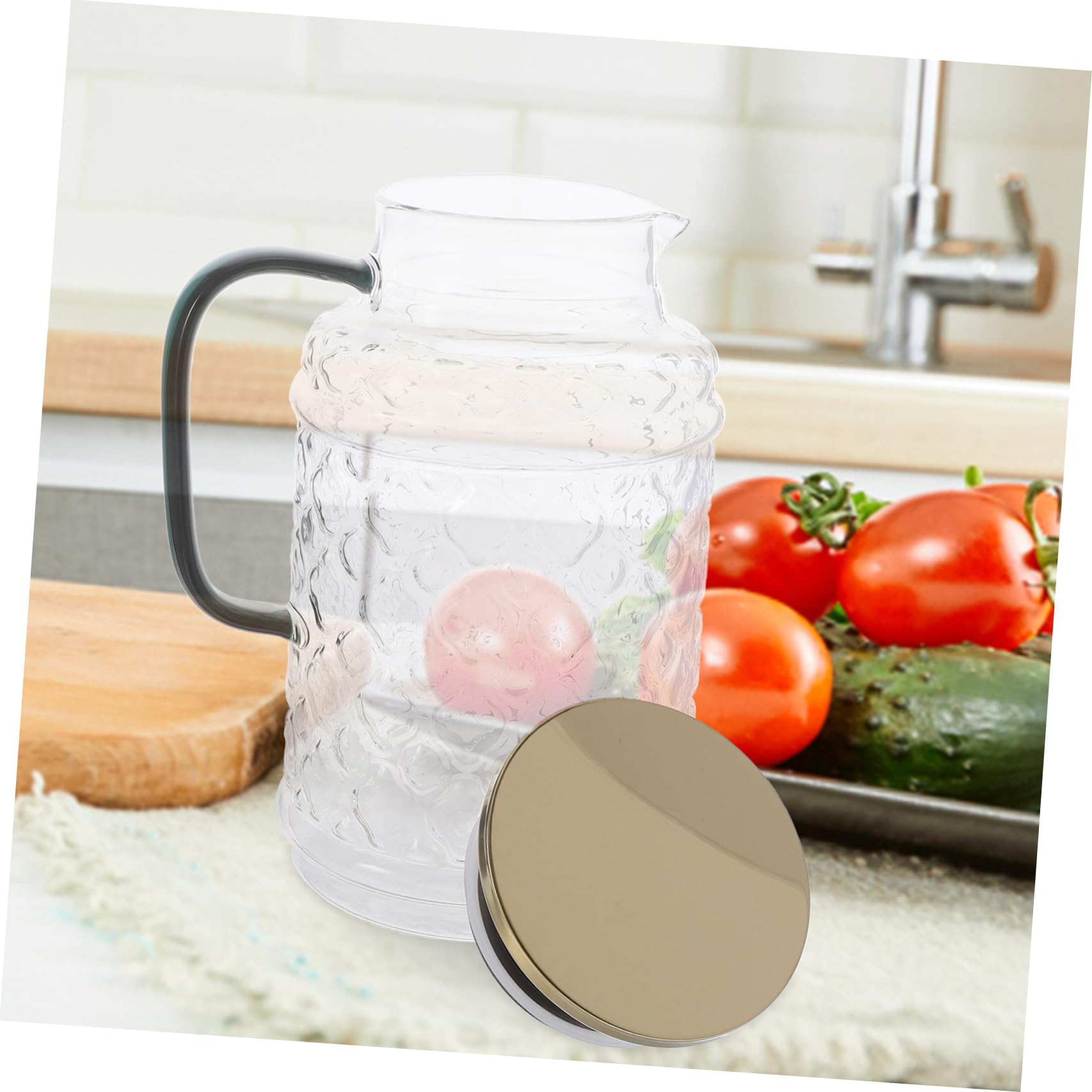 Jarra de Vidrio Grande 1.7l con Tapa y Asa, Contenedor de Agua Hecho de Vidrio Grueso, Diseño Antigoteo, para Uso Doméstico y Sala de Estar, Jarra de Bebida Práctica Cocina,