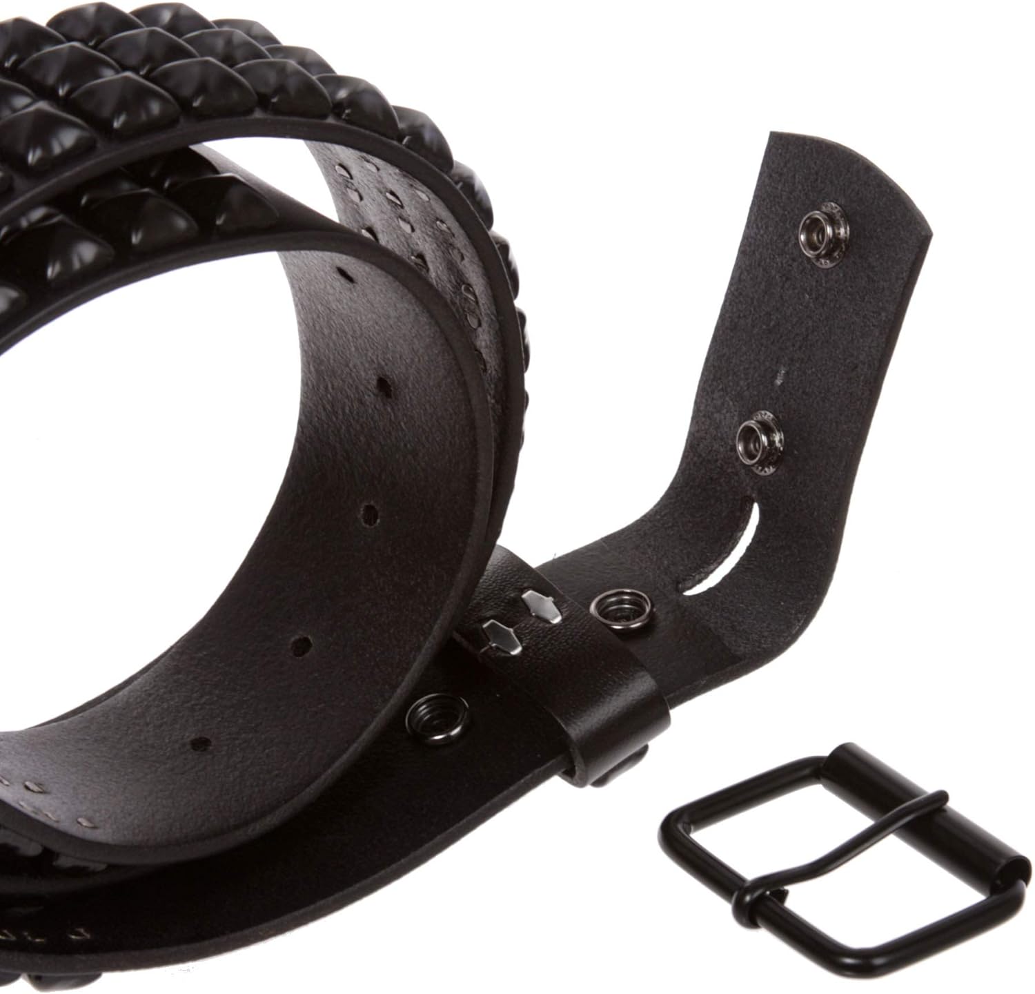 Three Row of Punk Rock Star Metal Black Studded Leather Belt - Image 4