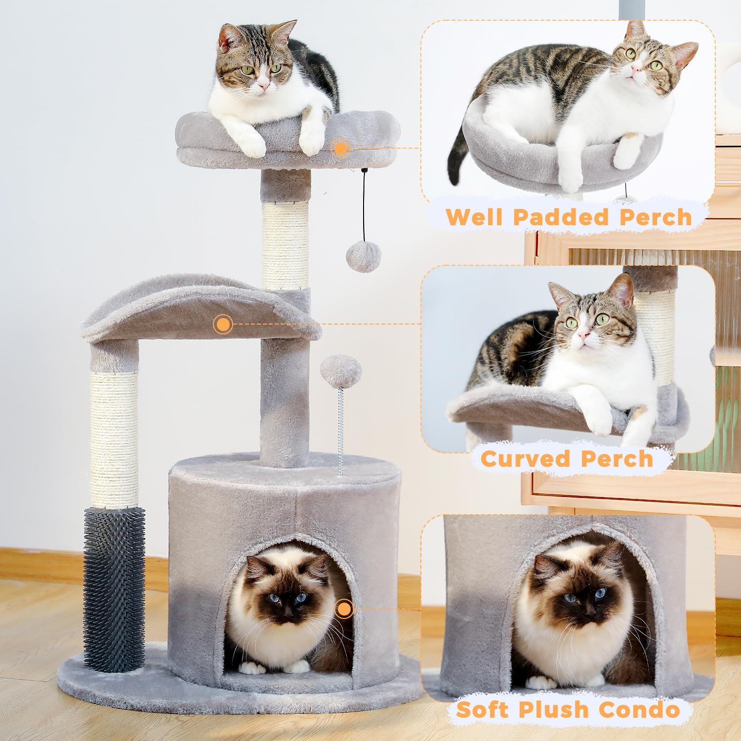 review Small Cat Tree for Indoor Cats, Cat Tree Cat Tower with Cat Scratching Post for Indoor Cats, Modern Cat House Activity Centre Climbing Tree Cat Furniture