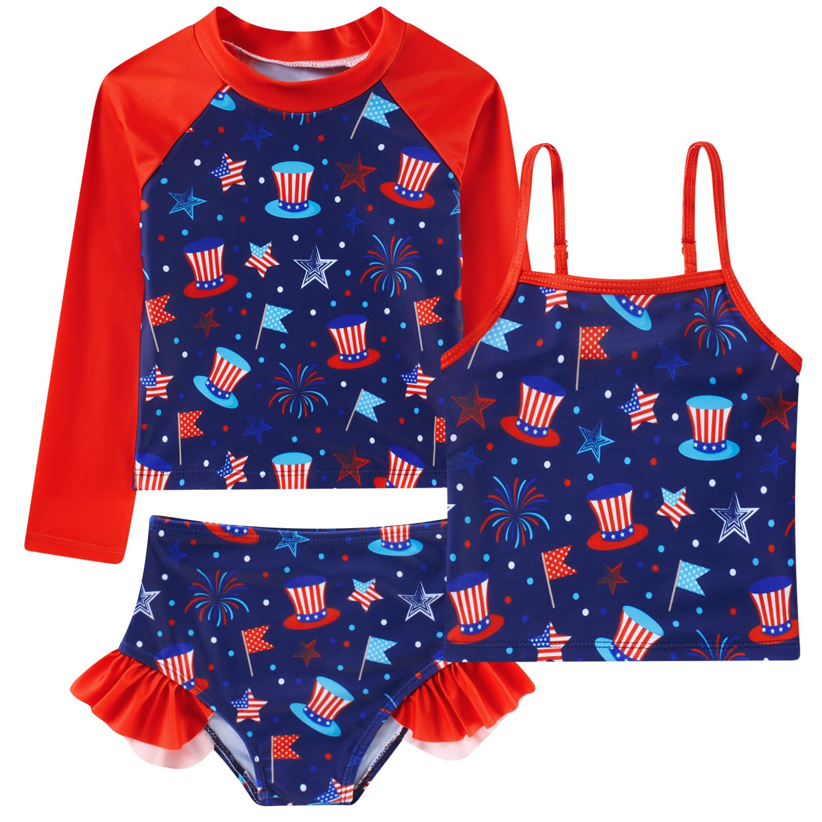 Funnycokid Girls Swimsuit Tankini Rash Guard Set Bathing Suits 3-10 Years