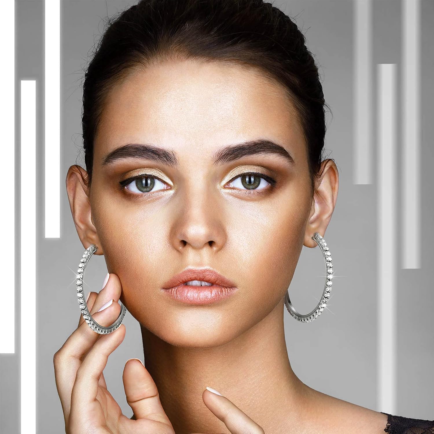 Kigeli Rhinestone Hoop Earrings for Women, 3-7cm Crystal Hoops, Lightweight Jewelry Gift for Party Wedding