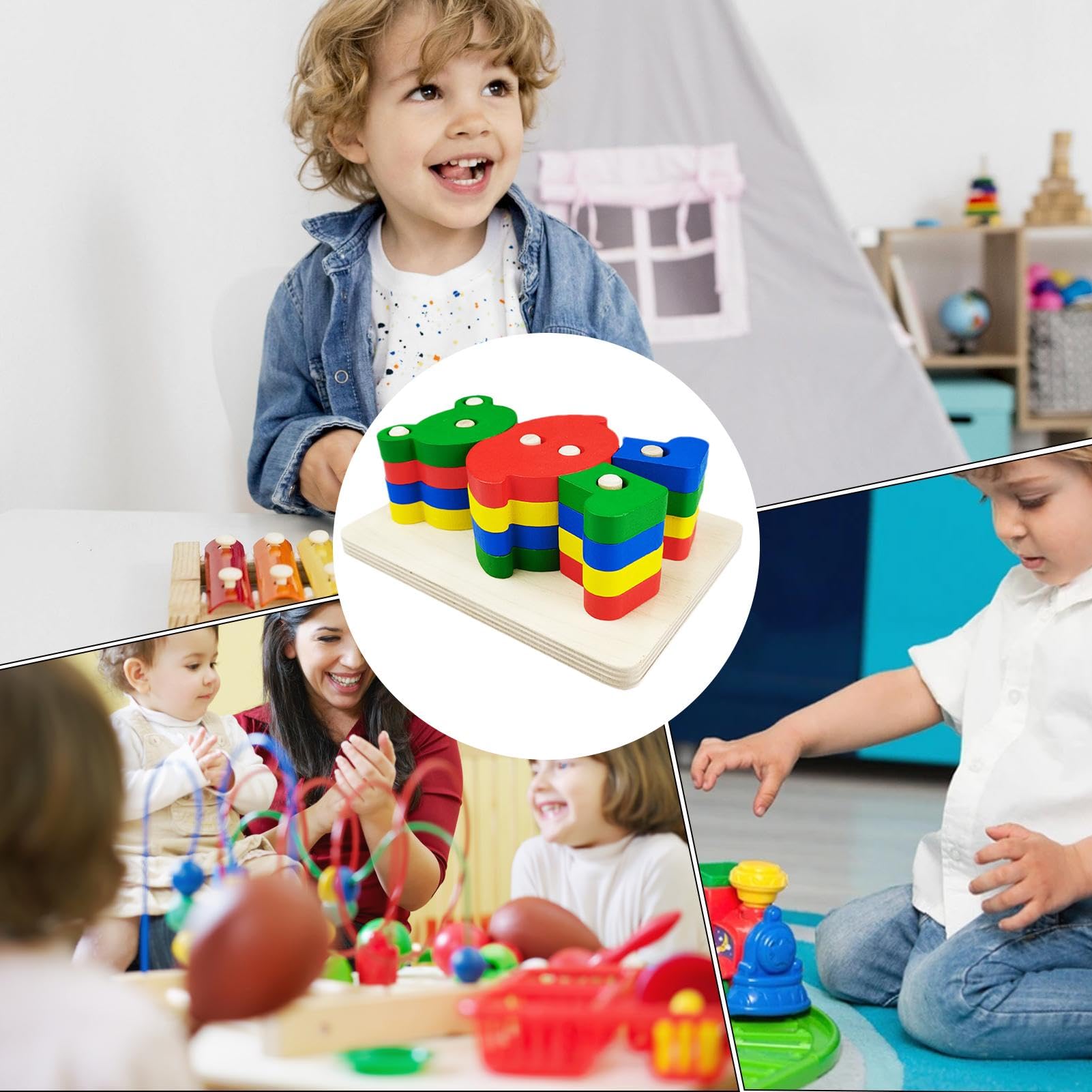 Jouet Empilable En Bois – Trieur De Formes Avec Motifs Animaux, Reconnaissance Des Couleurs – Jeu éducatif Pour Enfants