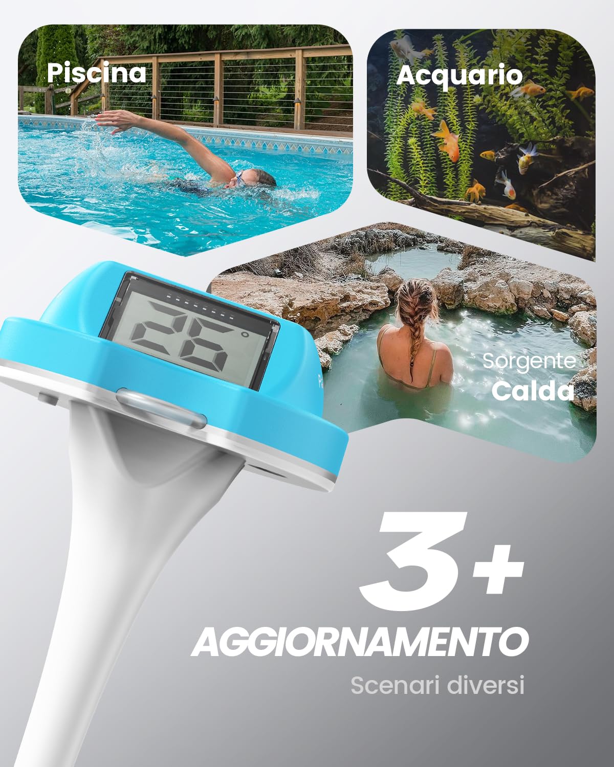 Termometro Piscina a Doppio Schermo, Lettura Facile, Termometro Per Piscina Galleggiante con Display Digitale, Impermeabile IPX7 per Vasche Idromassaggio, Vasche Fredde e Piscine（blu）