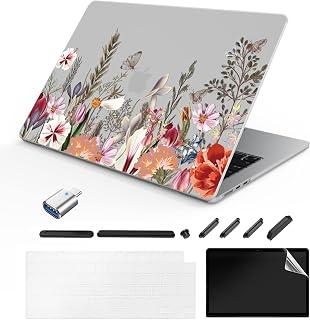 Kompatibles MacBook Air 13,6 Zoll Hülle 2022-2026 Release Modell: M4 A3240/A3449 M3 A3113 M2 A2681 Chip, Bedrucktes Muster Hartschale Laptop Hülle für MacBook Air 13,6 Zoll,Pflanzen Blumen A1