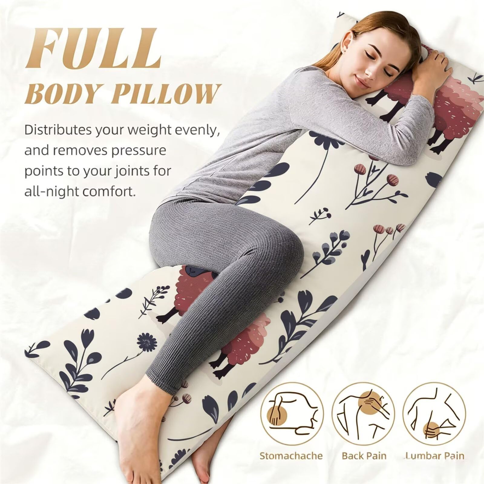 Funda de Almohada 60 x 180 cm Animal Protector Almohada 180 cm con Cremallera Invisible, Lino Durable y Transpirable Pillow Case Largas Beige Impresión a Doble Cara para Cama, Sofá y Dormitorio dg-484