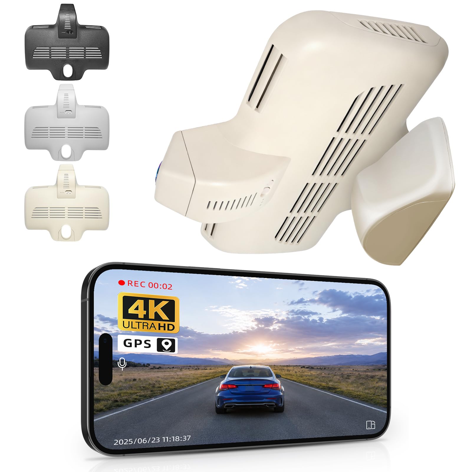 MANGOAL 4K Dashcam Voiture, UHD 2160P Camera Voiture, pour Mercedes-Benz GLC Gen1 X253/C253 2016-2020(Modèle D Beige), GLC200 220 250 300 etc, Look OEM intégré, Capteur G, WiFi & App, Carte 64 Go