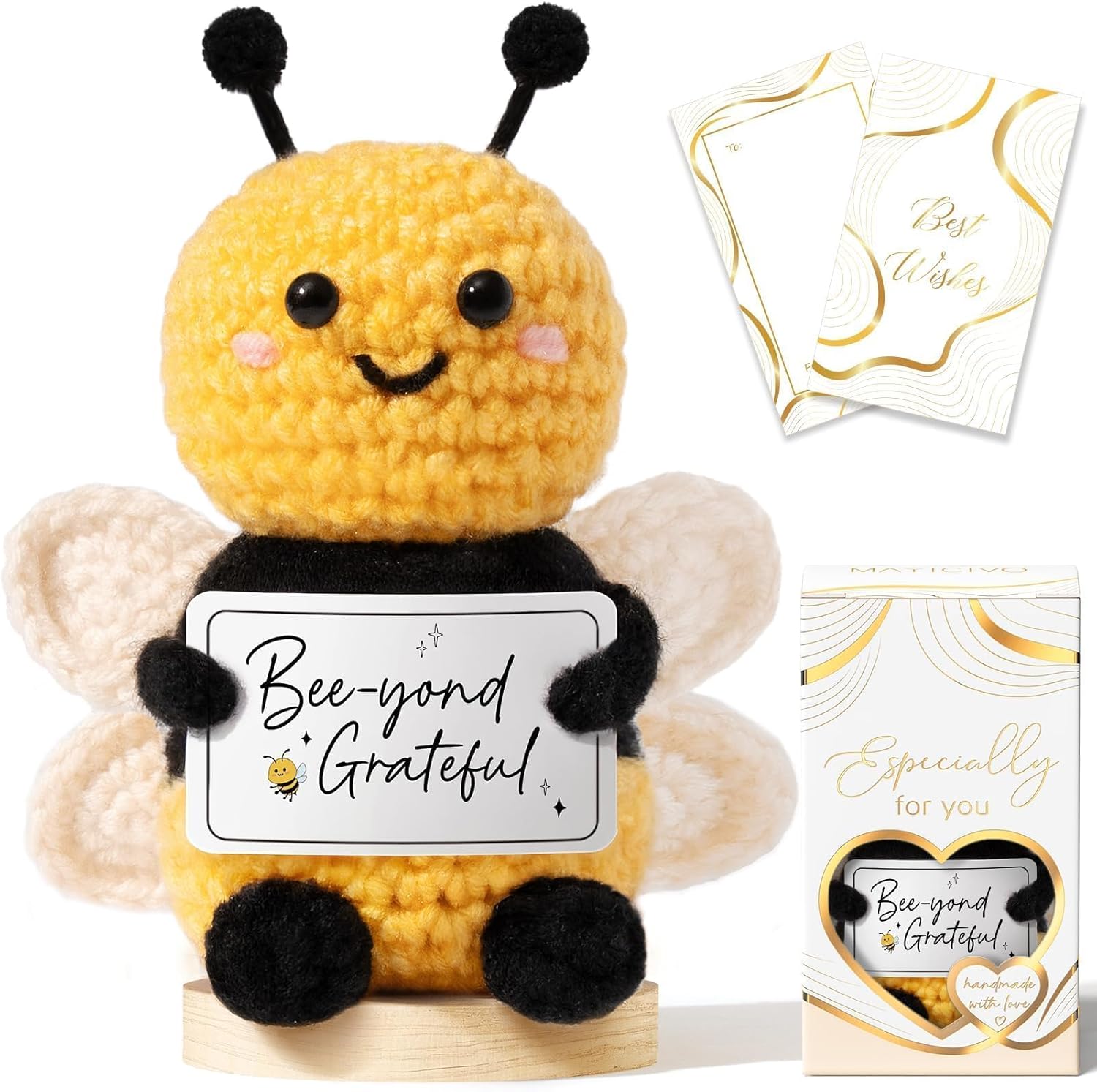 Thank You Gifts for Women Emotional Support Crochet Plush, Handmade Funny Bee Crochet w/ Card Employee Appreciation Gifts for Teacher, Valentine's Day Birthday Gift for Women Coworker Nurse Boss Staff