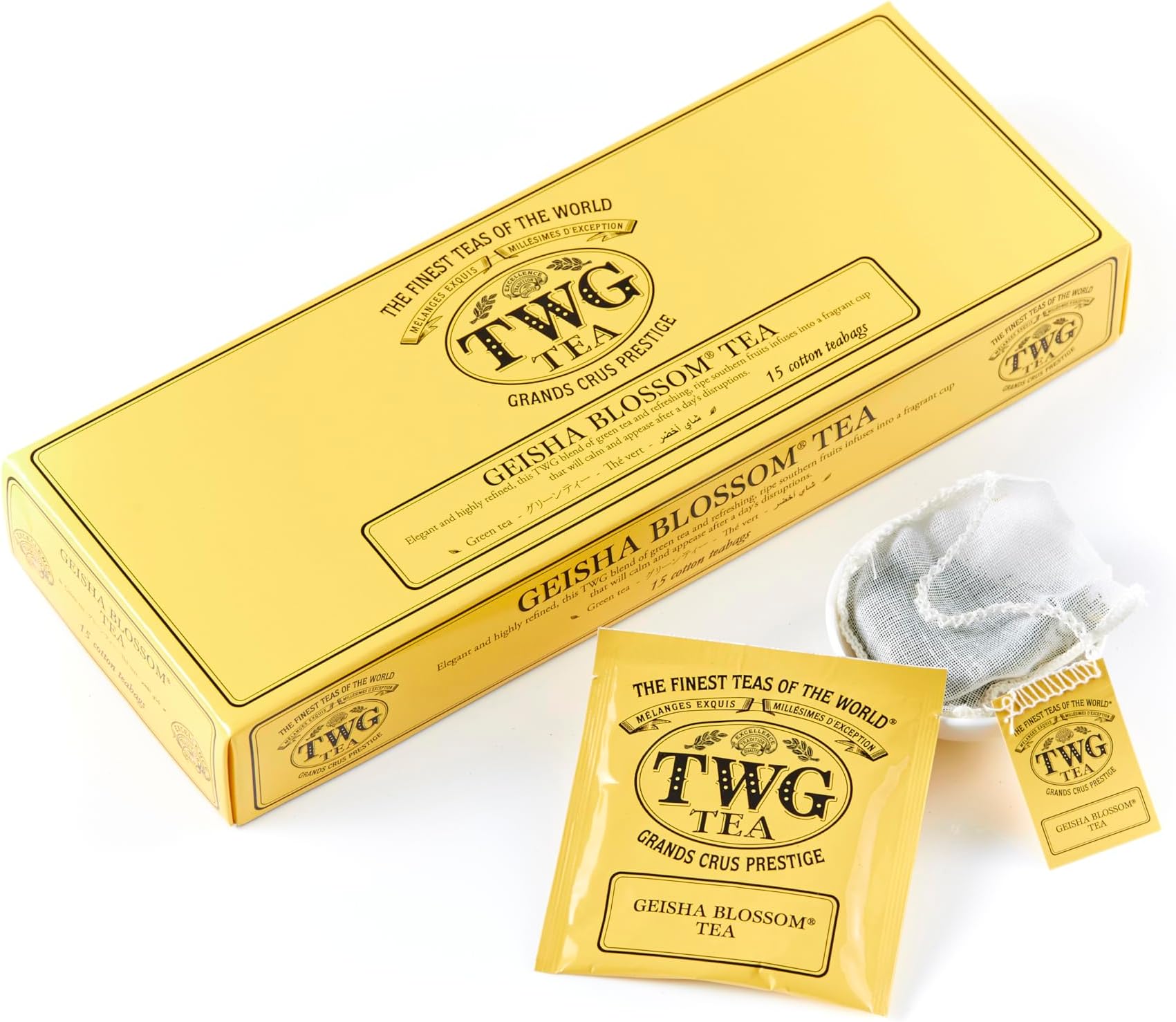 – TWG Tea | Geisha Blossom Tea | GreenTea | Passionfruit & Marigold Petals | 15 Hand Sewn Cotton Teabags | Gift Set