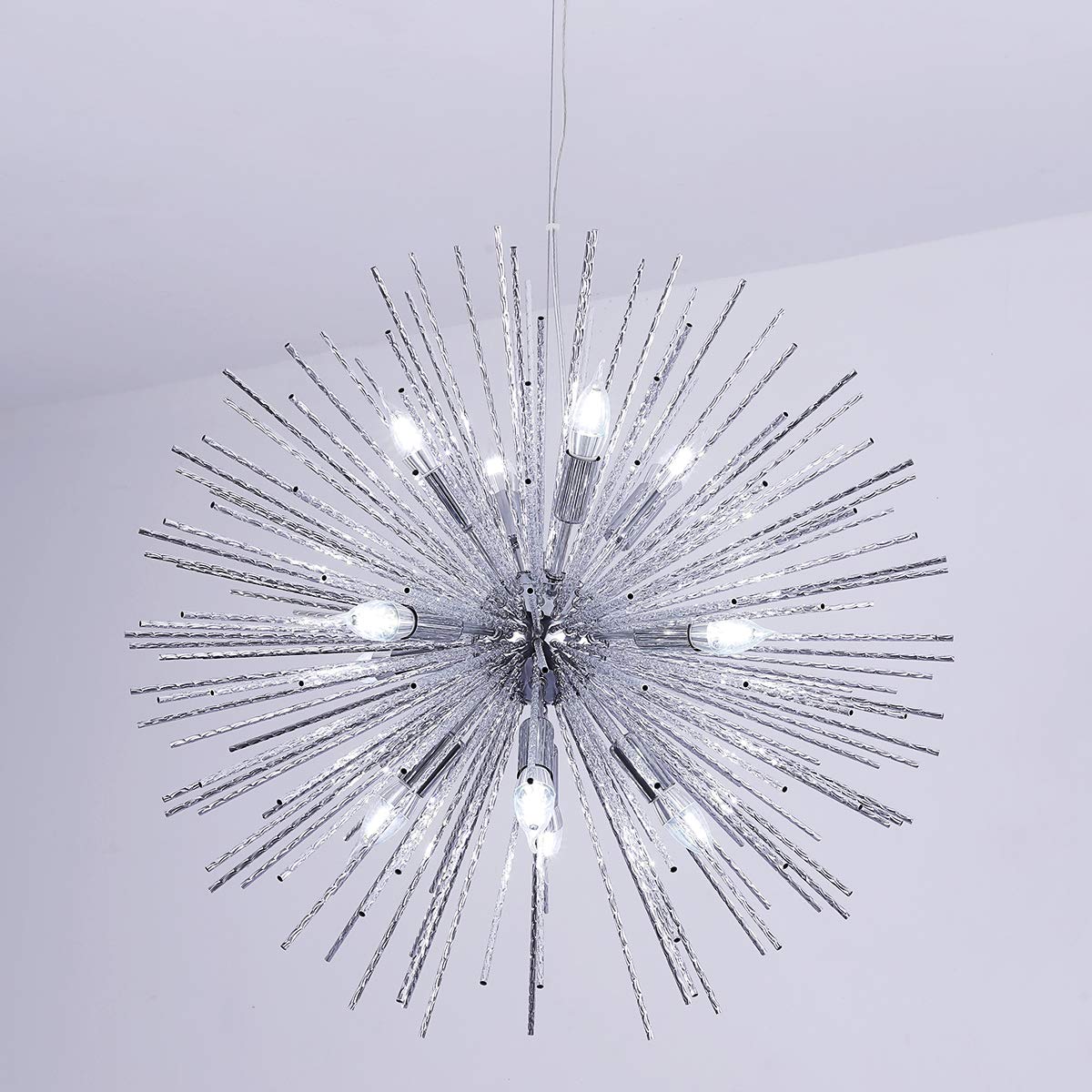 Jaycomey Modern Firework Chandelier for Dining Room, 12 Lights Chrome Pendant Lighting, Metal Aluminum Ceiling Pendant Light Fixtures for Living Room Restaurant Bedroom, Dia29.5 Inch, E12