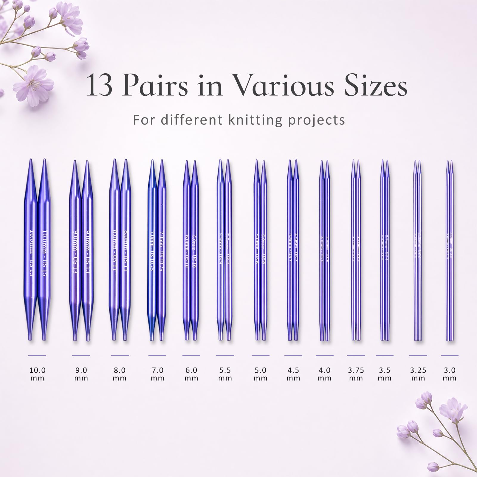 RUIDI Juego de Agujas de Tejer Circulares, Agujas de Tejer Circulares Intercambiables de Aluminio Ligero y Cálido Con Estuche y Accesorios, 13 Pares de Agujas Circulares de 2,75 mm a 10 mm (Violeta)